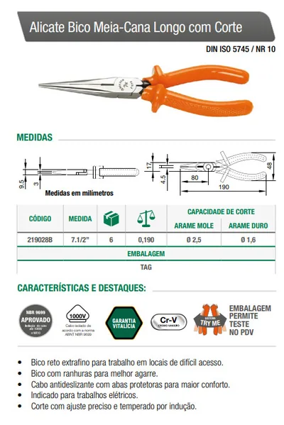 Alicates Bico Meia-Cana
