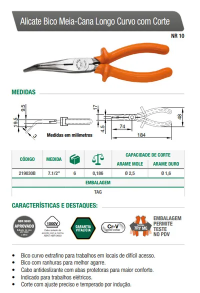 Alicates Bico Meia-Cana