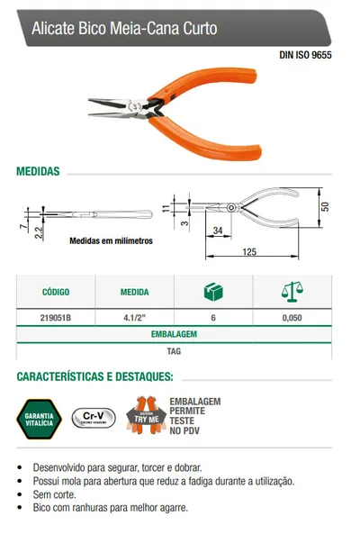 Alicates Bico Meia-Cana