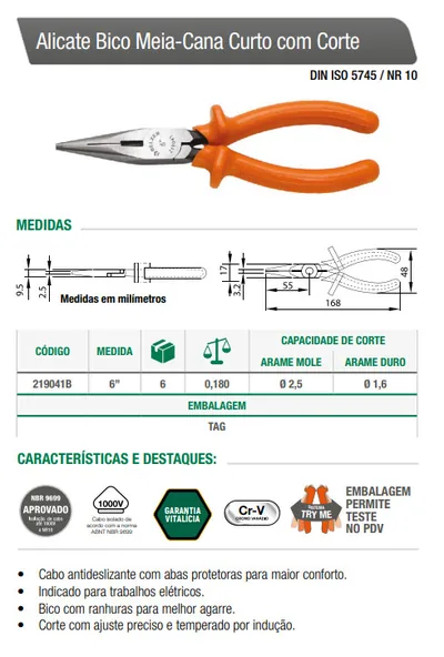 Alicates Bico Meia-Cana