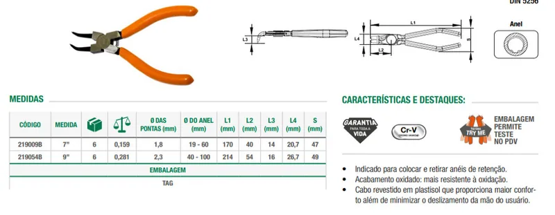 Alicates para Anéis Internos - Bico Curvo ou Reto